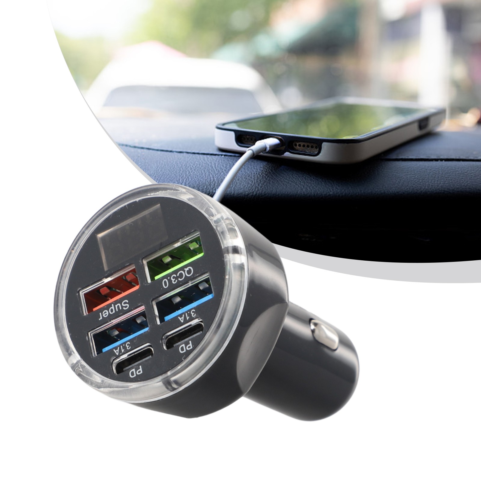 Multi Port Car Charger with LED Display Fast Charging for Multiple Devices - Bild 21 von 33