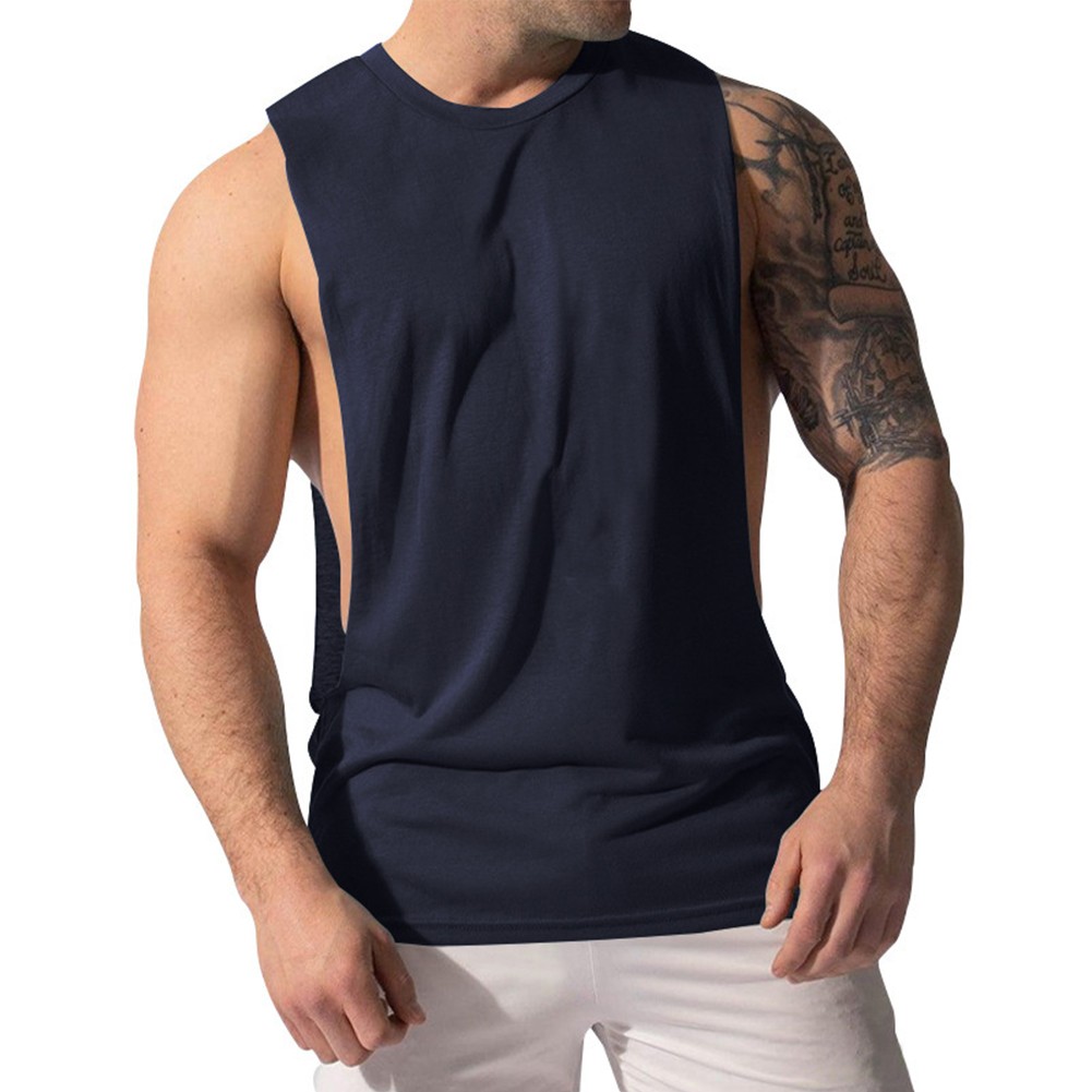 Men's Bodybuilding Gym Muscle Workout Tank Top Sleeveless Vest Tshirt Navy Blue - Picture 8 of 12