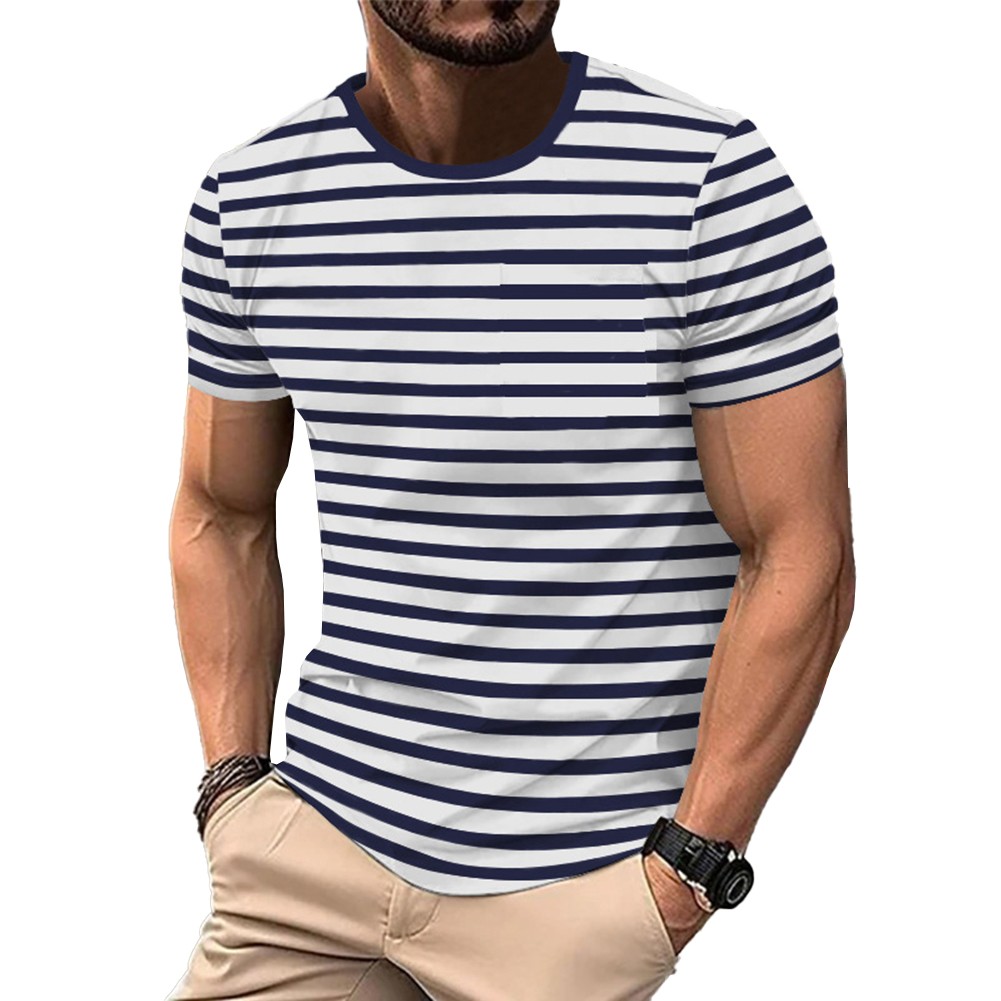 Bequeme Verschleiß Herren Sport T-Shirt Brandneu Gestreiftes Muster Kurzarm - Picture 10 of 18