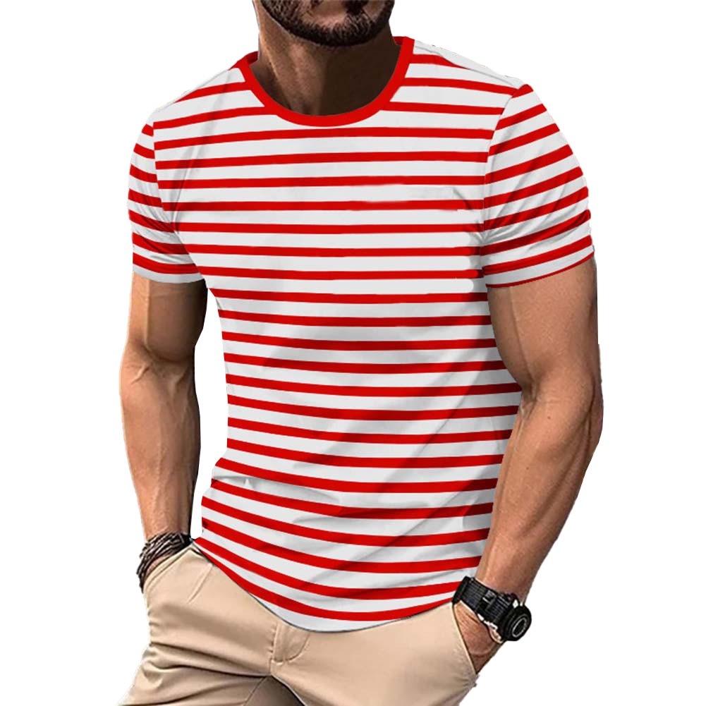 Bequeme Verschleiß Herren Sport T-Shirt Brandneu Gestreiftes Muster Kurzarm - Picture 13 of 18