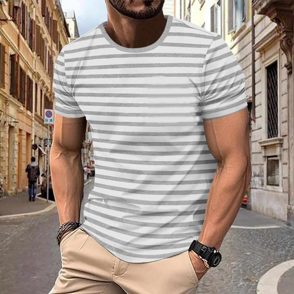 Bequeme Verschleiß Herren Sport T-Shirt Brandneu Gestreiftes Muster Kurzarm - Picture 12 of 18
