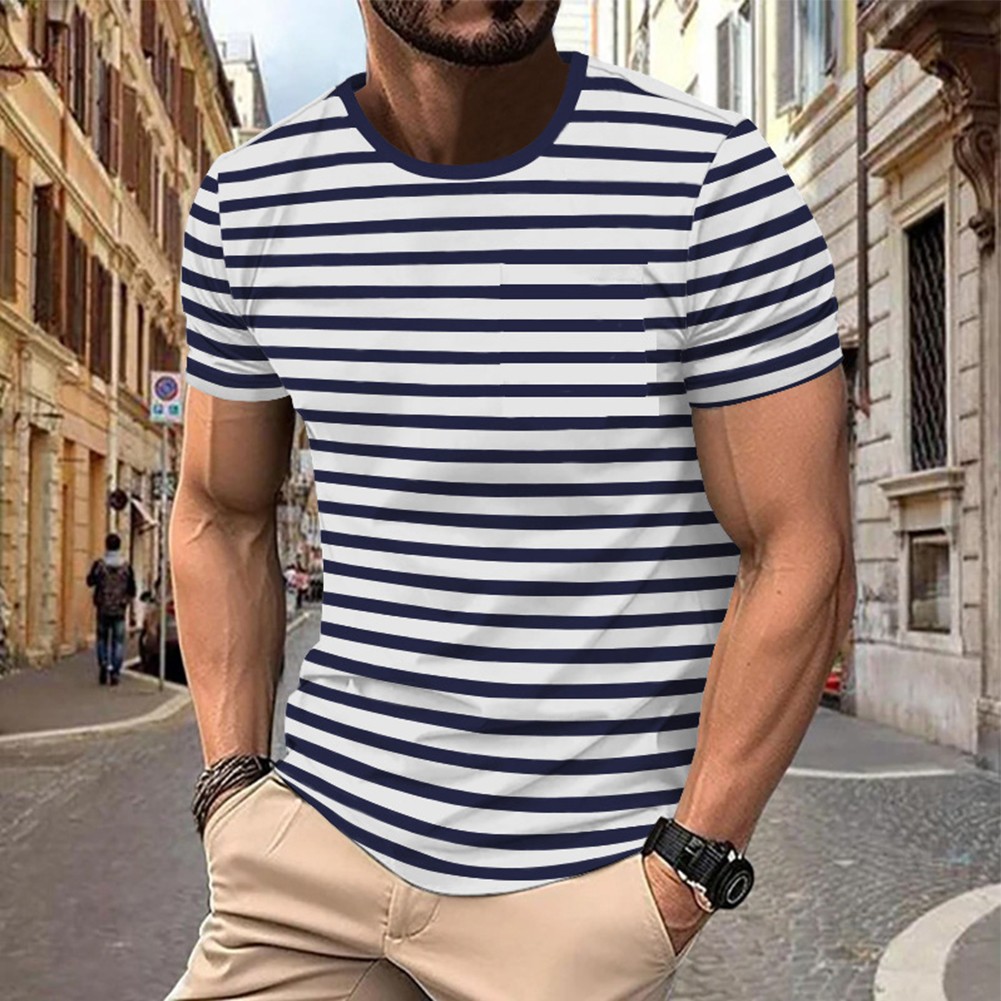 Bequeme Verschleiß Herren Sport T-Shirt Brandneu Gestreiftes Muster Kurzarm - Picture 8 of 18