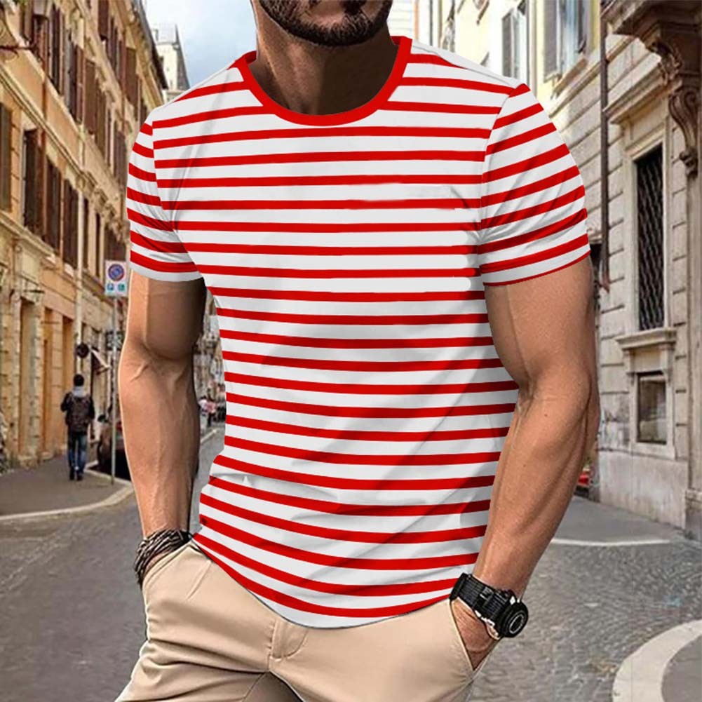 Bequeme Verschleiß Herren Sport T-Shirt Brandneu Gestreiftes Muster Kurzarm - Picture 9 of 18
