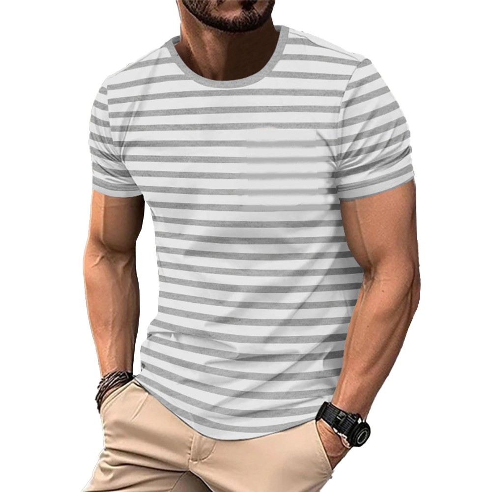 Bequeme Verschleiß Herren Sport T-Shirt Brandneu Gestreiftes Muster Kurzarm - Picture 11 of 18