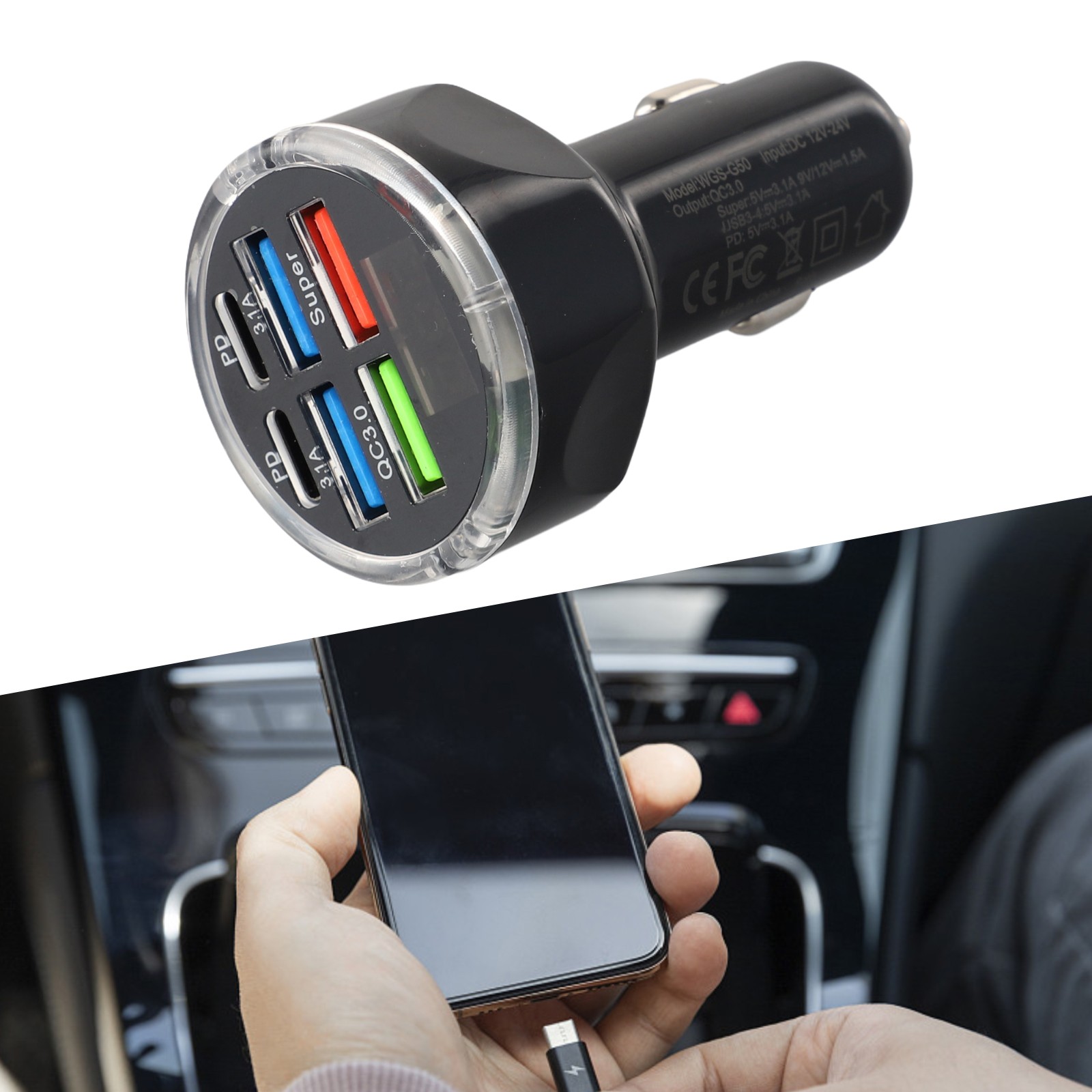 Multi Port Car Charger with LED Display Fast Charging for Multiple Devices - Bild 17 von 33