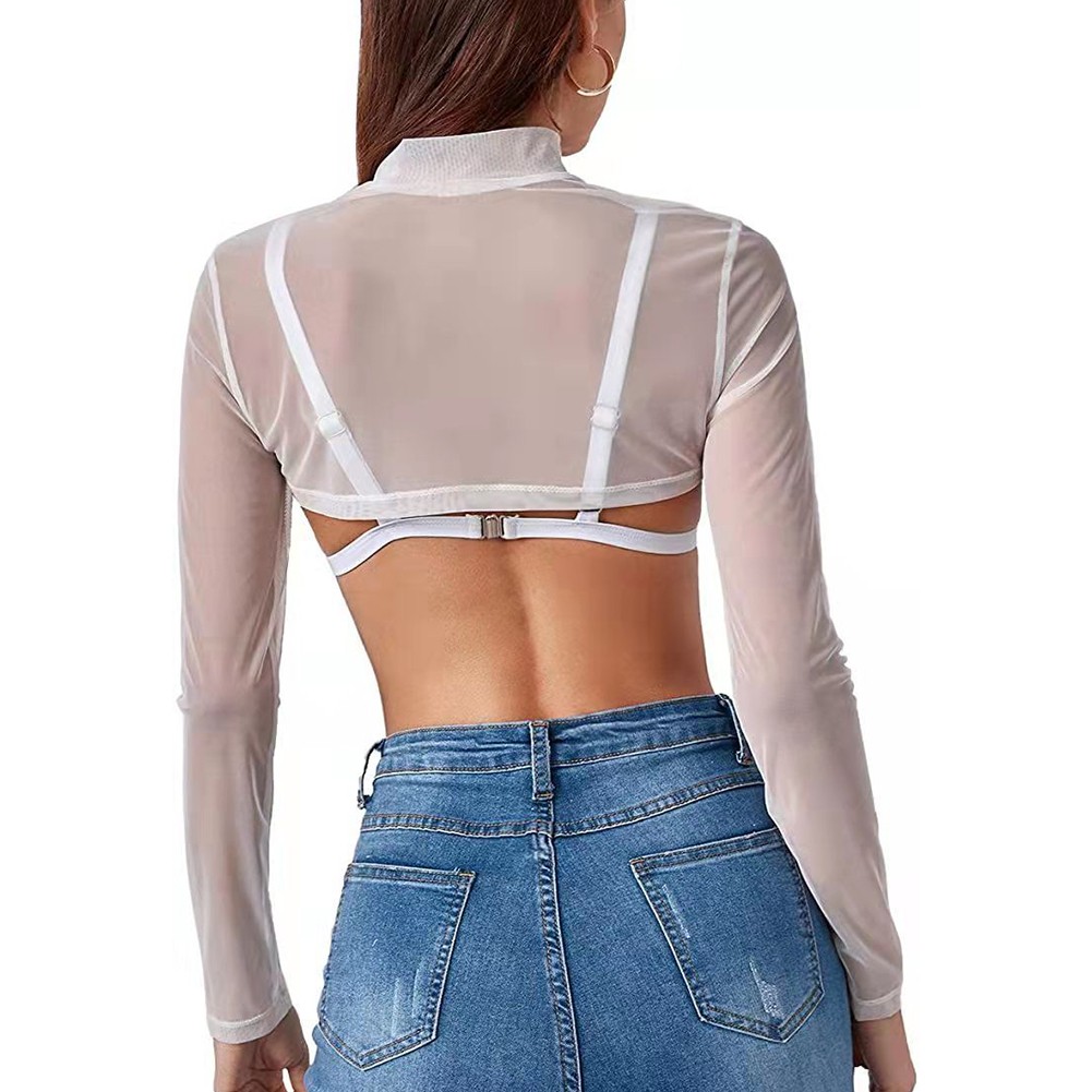 Trendy Women's Ultrathin Long Sleeves Mesh Transparent Crop Tops Blouse Tshirt - Picture 19 of 20
