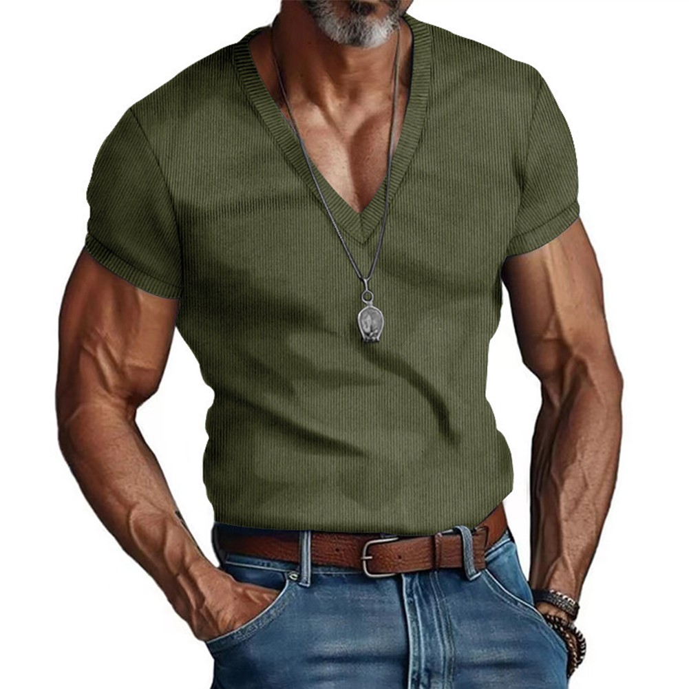 Men's Activewear Gym Pullover Top Short Sleeve V Neck Tshirt Muscle Fitness - Picture 8 of 9