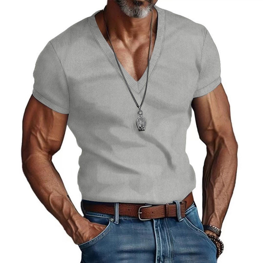 Men's Activewear Gym Pullover Top Short Sleeve V Neck Tshirt Muscle Fitness - Picture 6 of 9