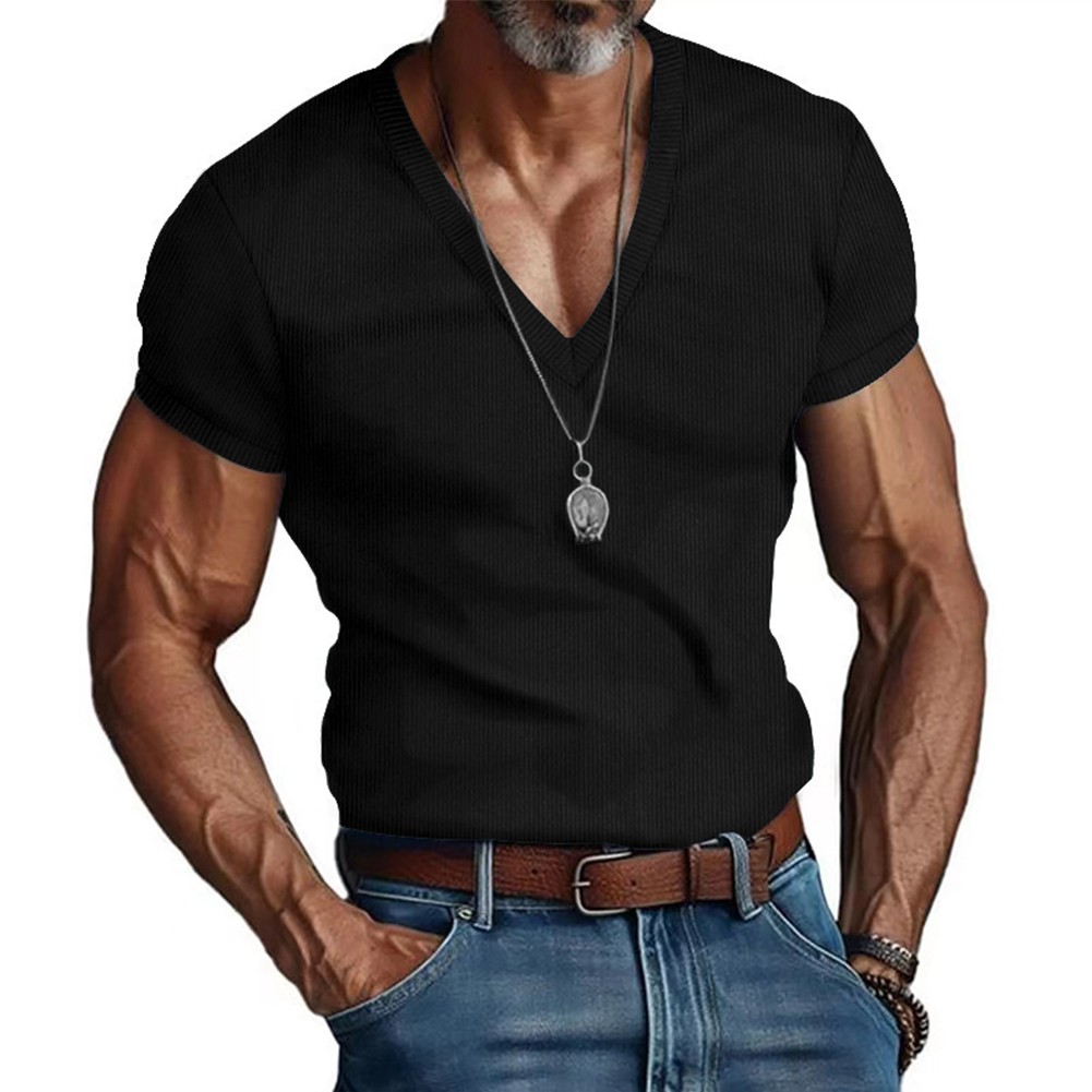 Men's Activewear Gym Pullover Top Short Sleeve V Neck Tshirt Muscle Fitness - Picture 7 of 9