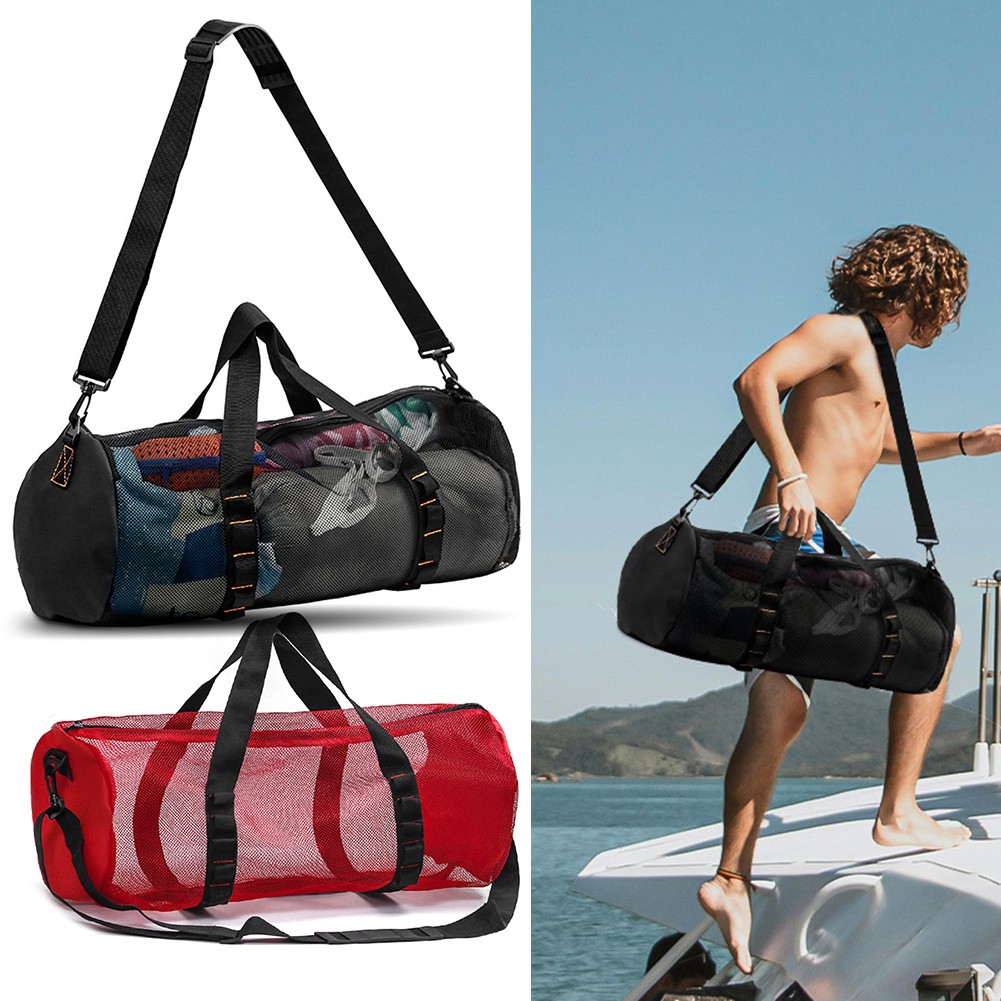 Hohle Netztasche Für Tauchen & Strand – Nylon-Mesh Tasche 58x27x27 Cm – Mit Griffen & Schultergurt, Wasserabweisend