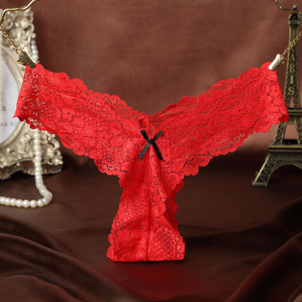 Low collection waist Ruffles Lingerie Breathable Womans Lace Panties with Bowknot