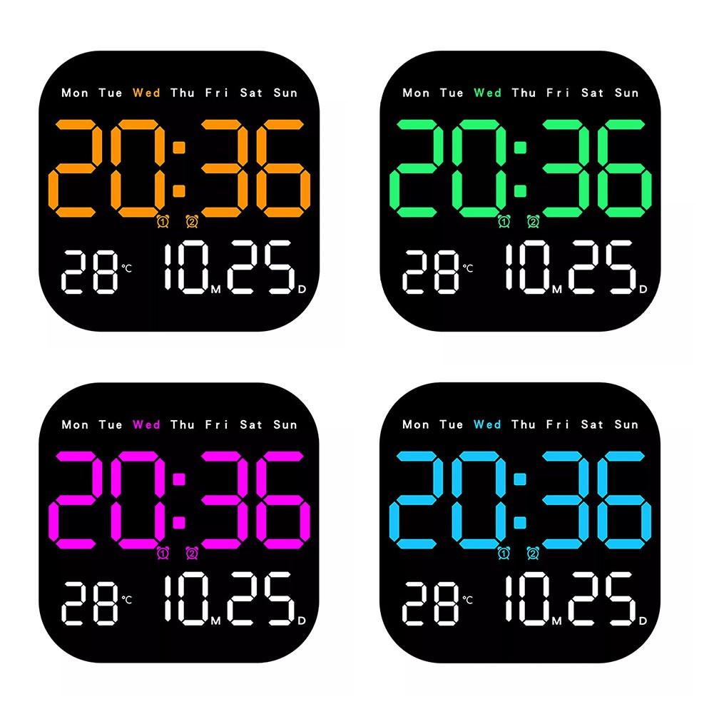 Large digital wall clock with temperature date week display auto brightness