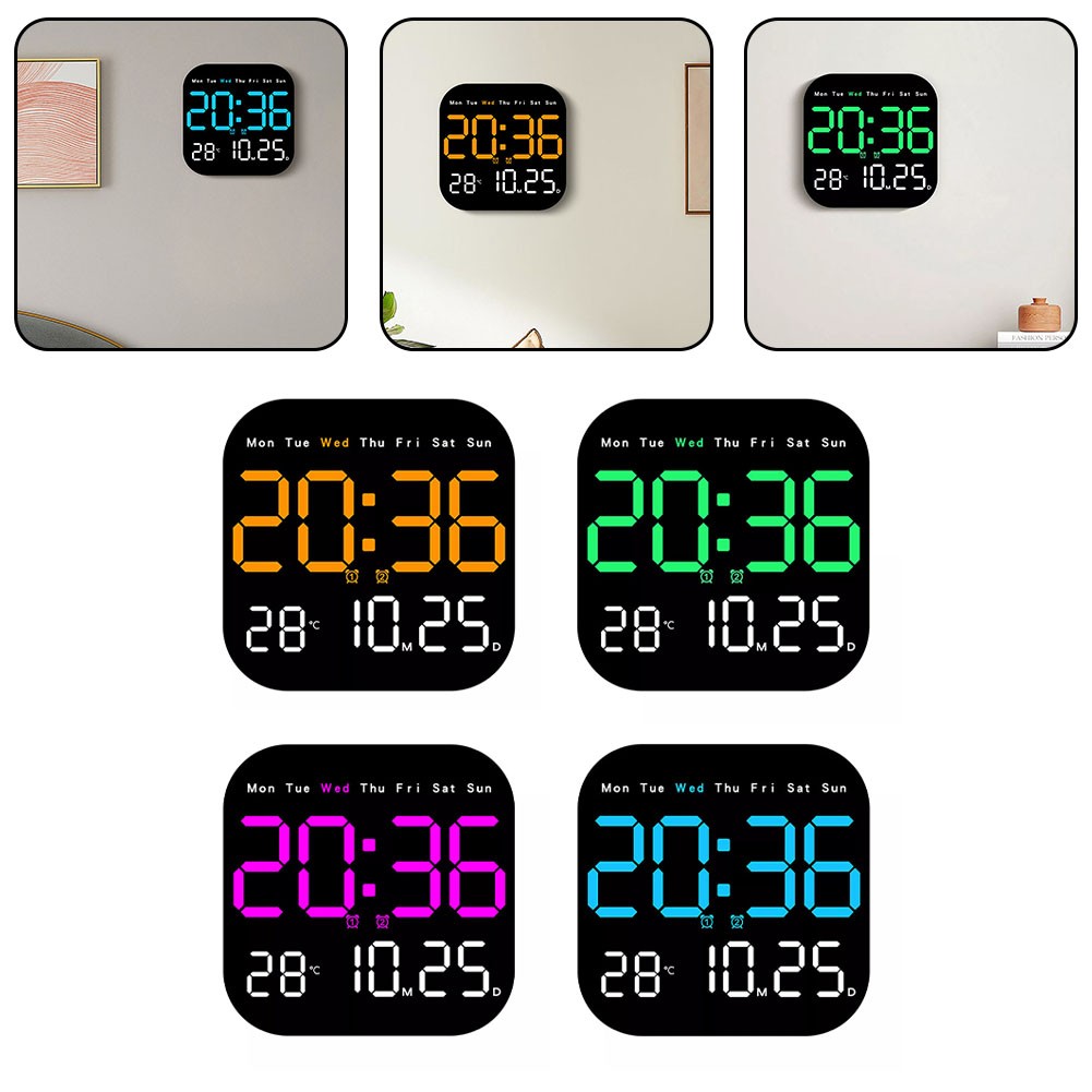 Remote Control Digital Wall Clock LED Display with Temperature Date Week