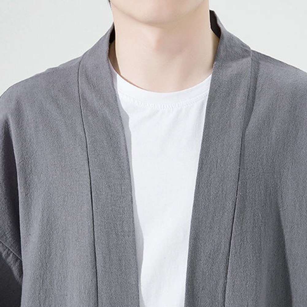 Soldes Vêtements kimono japonais élégants pour hommes couleur unie cardigan kaki