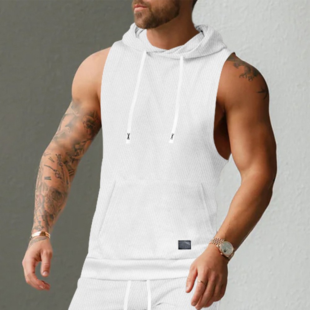 27) Casual Lace Vest Men's Hooded Tank Top Solid Color Sleeveless T shirt