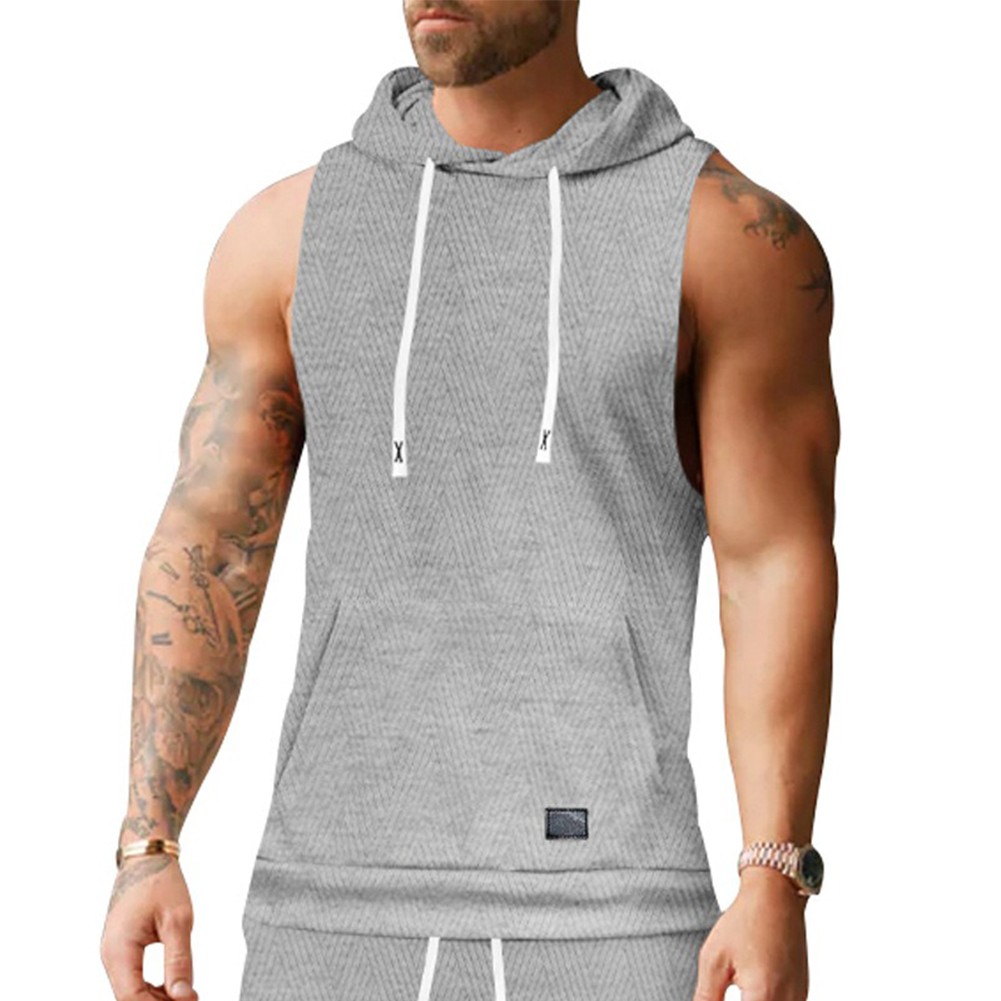 27) Casual Lace Vest Men's Hooded Tank Top Solid Color Sleeveless T shirt