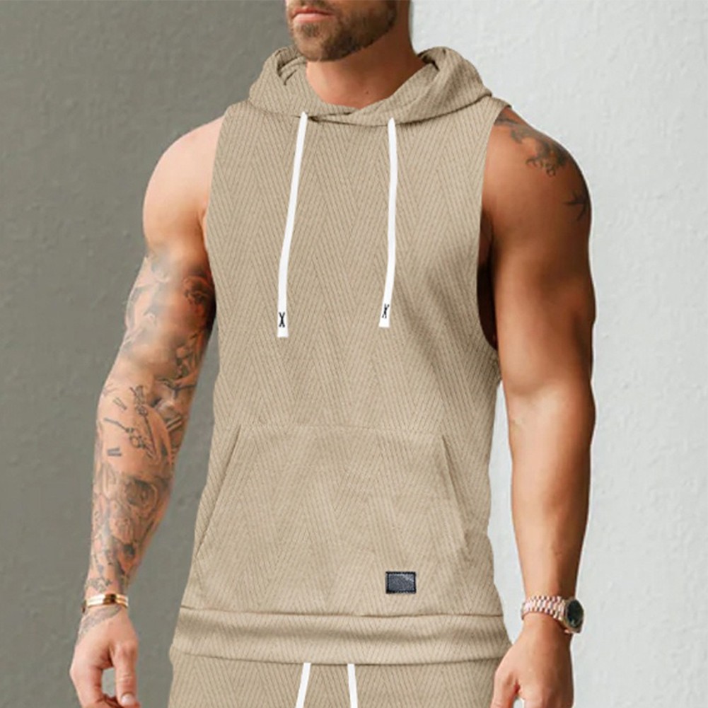 27) Casual Lace Vest Men's Hooded Tank Top Solid Color Sleeveless T shirt