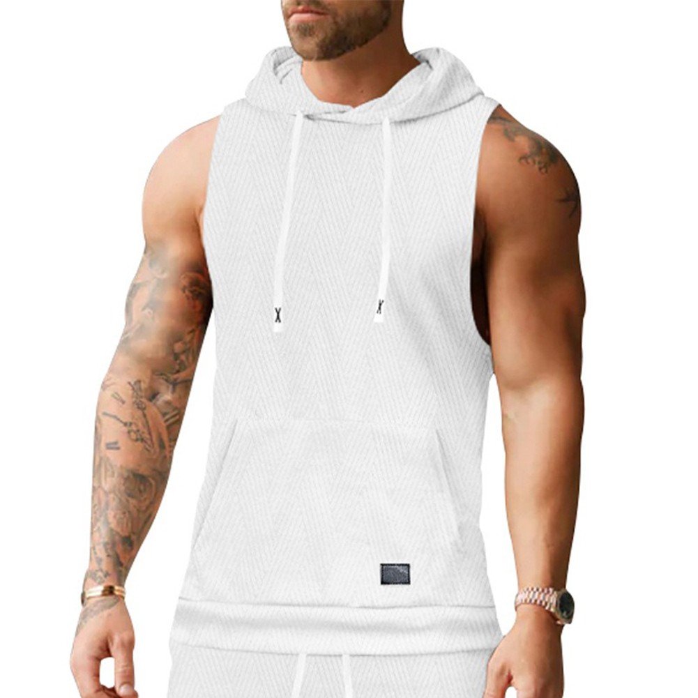 27) Casual Lace Vest Men's Hooded Tank Top Solid Color Sleeveless T shirt