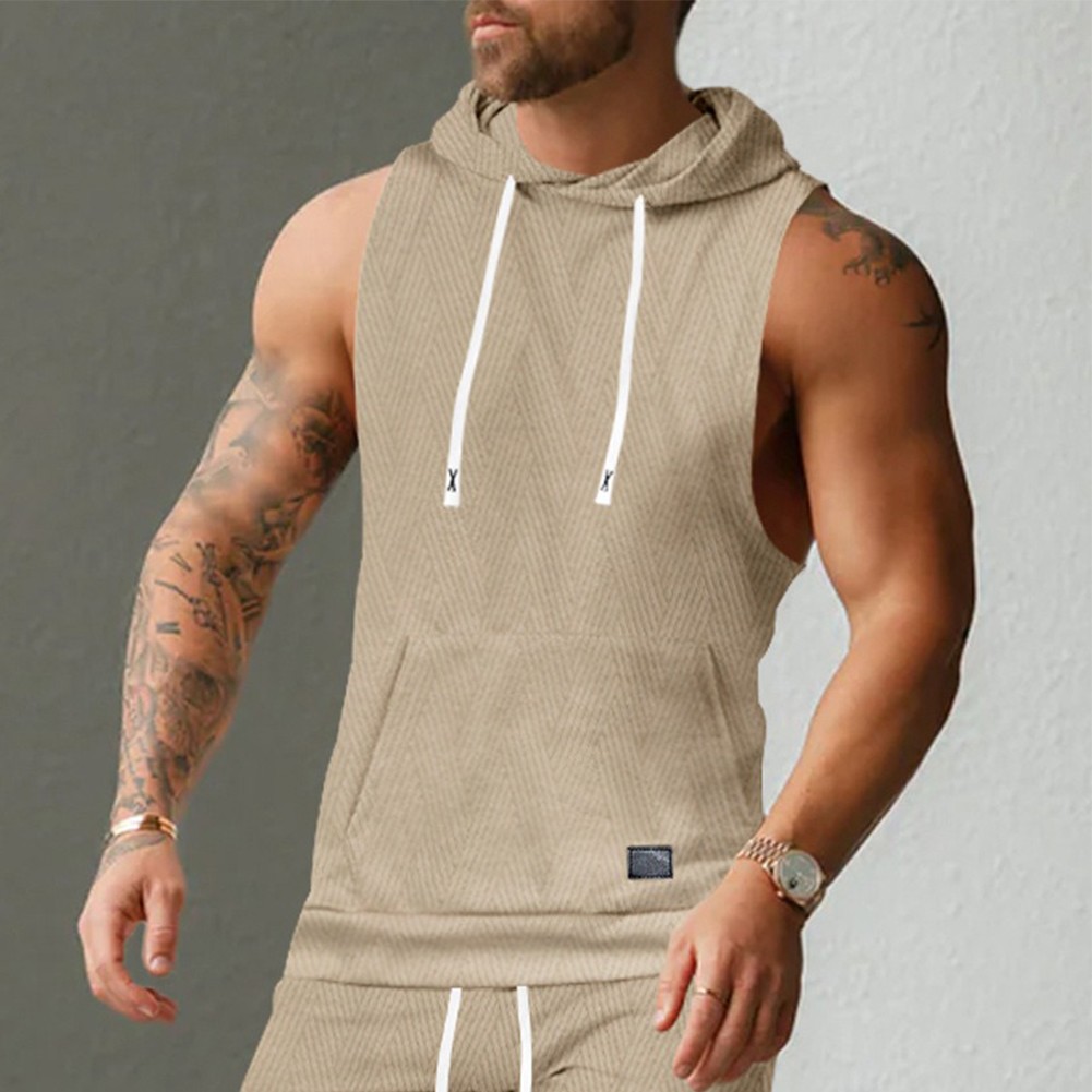 27) Casual Lace Vest Men's Hooded Tank Top Solid Color Sleeveless T shirt