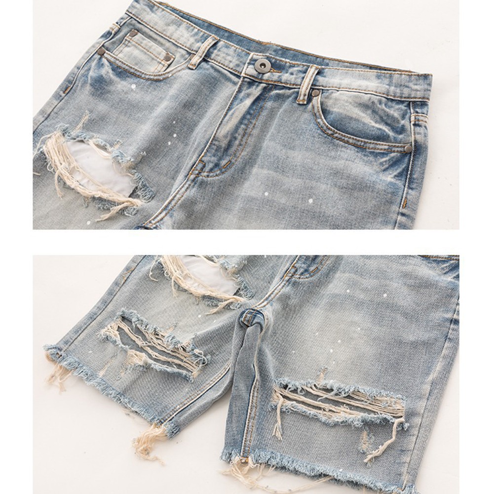 Fashionable Vintage Streetwear Men's Distressed Shorts with a Slim Fit - Picture 14 of 60