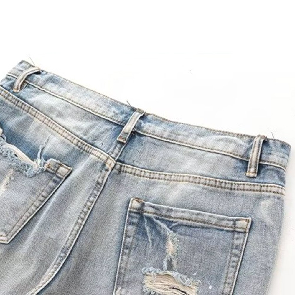 Fashionable Vintage Streetwear Men's Distressed Shorts with a Slim Fit - Picture 17 of 60