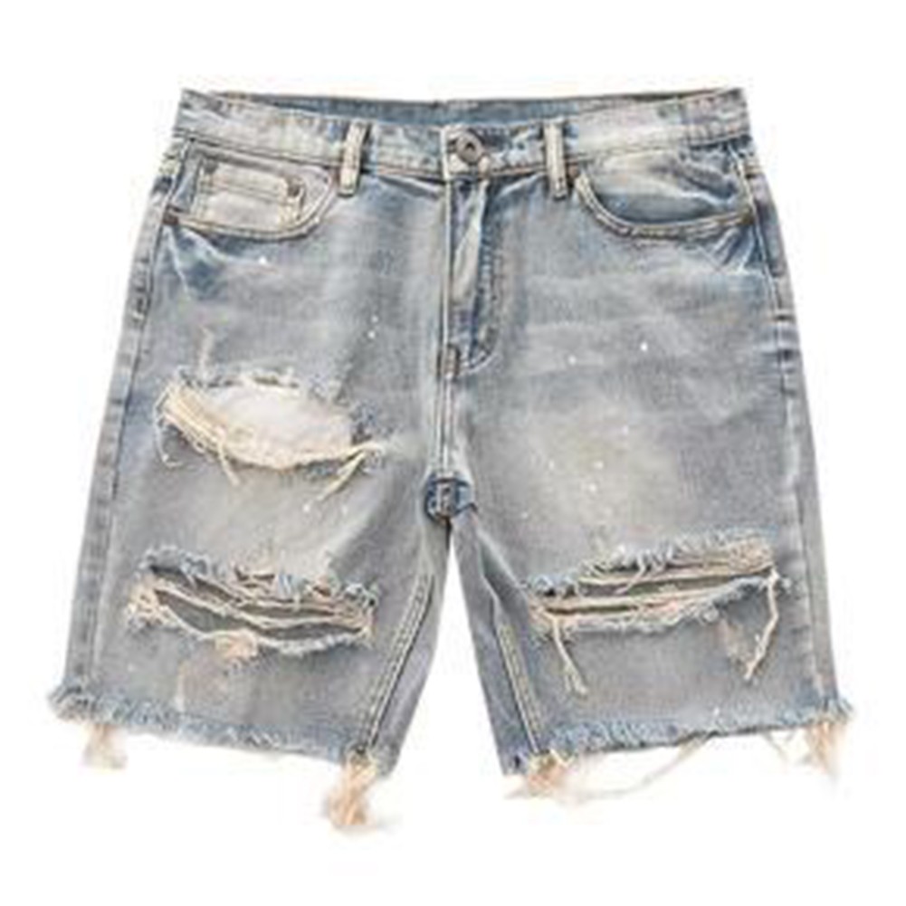 Fashionable Vintage Streetwear Men's Distressed Shorts with a Slim Fit - Picture 13 of 60