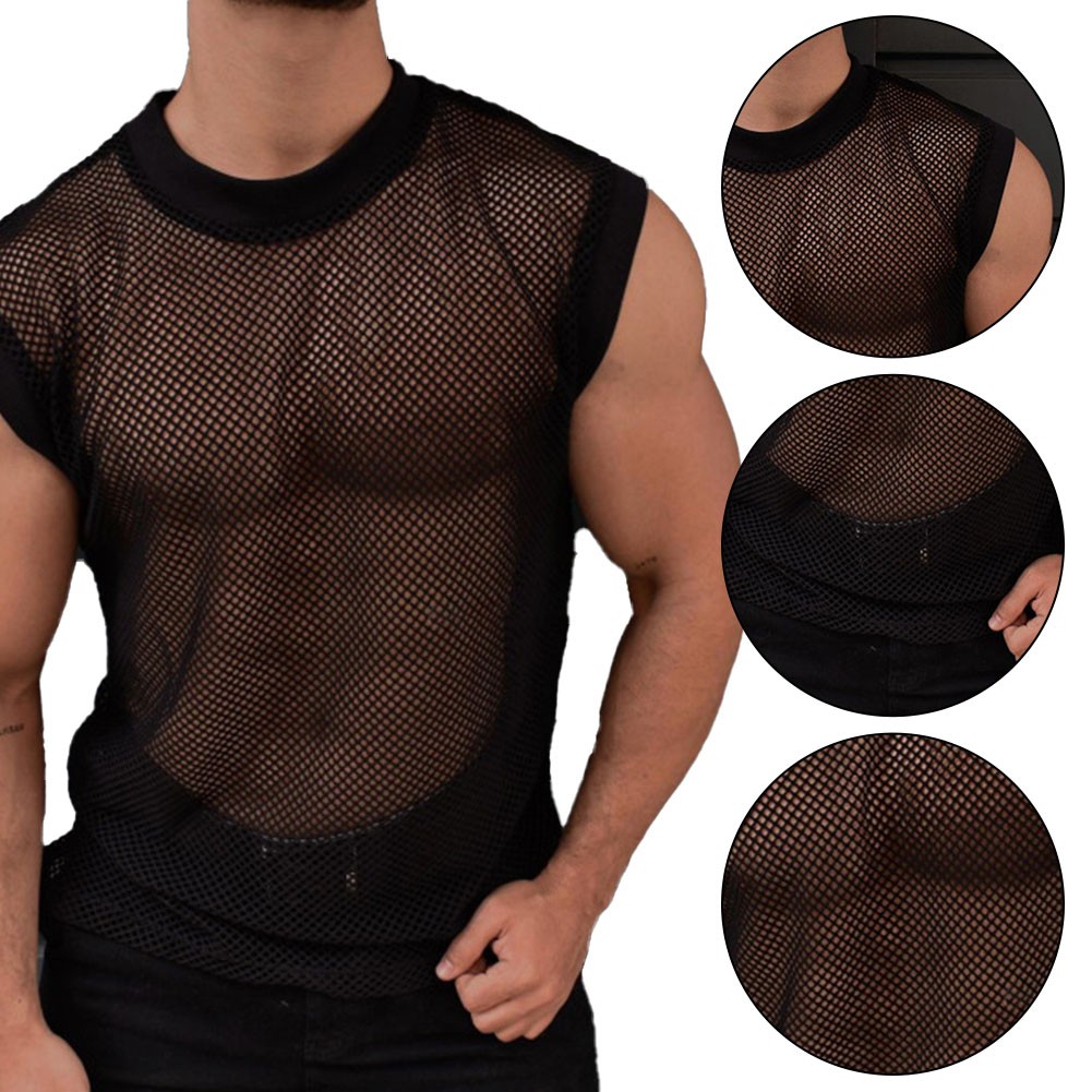 Trendy Men's Mesh See through Sleeveless Tank Top Streetwear Nightclub Vest - Picture 14 of 19