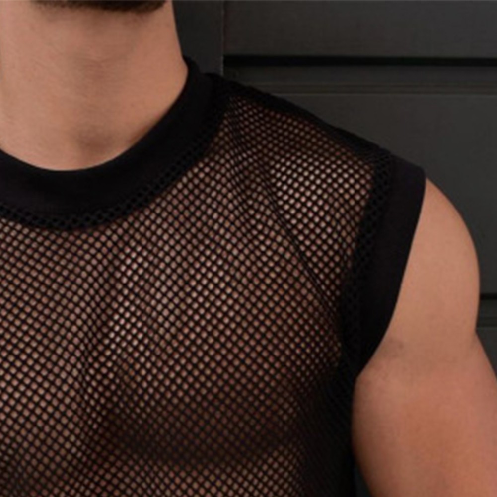 Trendy Men's Mesh See through Sleeveless Tank Top Streetwear Nightclub Vest - Picture 18 of 19