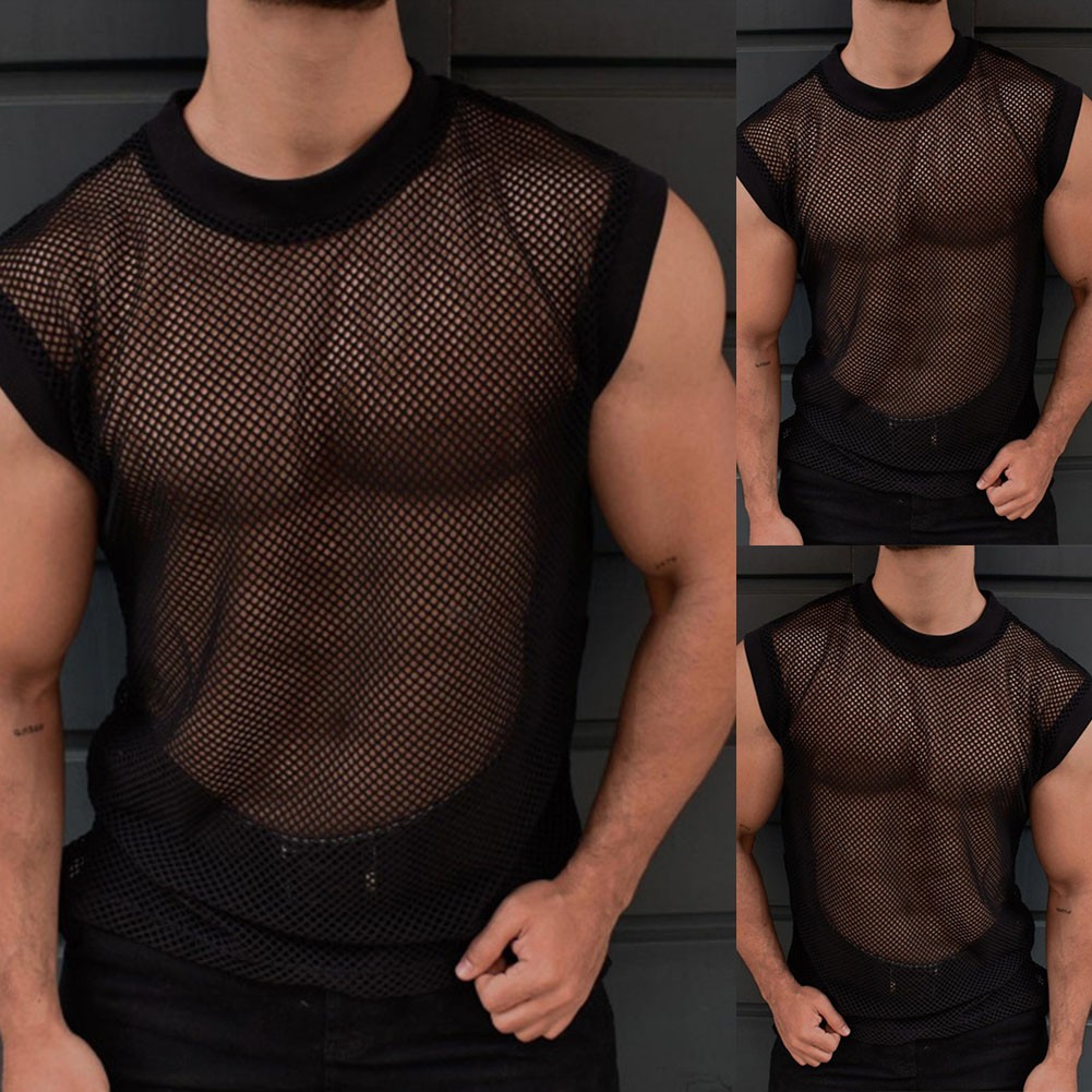 Trendy Men's Mesh See through Sleeveless Tank Top Streetwear Nightclub Vest - Picture 13 of 19