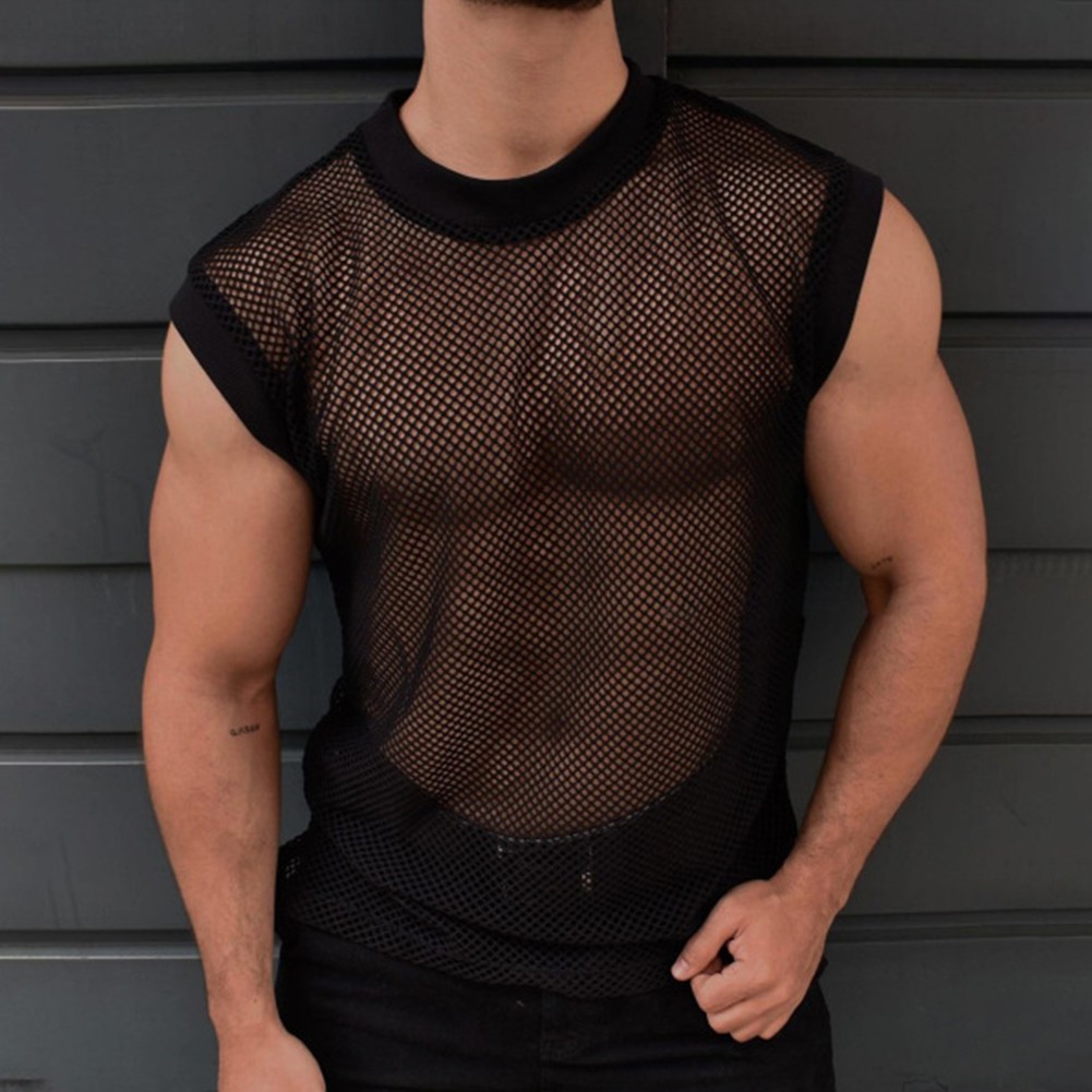 Trendy Men's Mesh See through Sleeveless Tank Top Streetwear Nightclub Vest - Picture 16 of 19