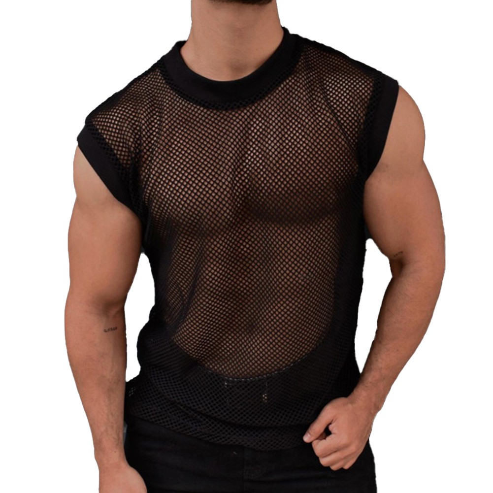Trendy Men's Mesh See through Sleeveless Tank Top Streetwear Nightclub Vest - Picture 12 of 19