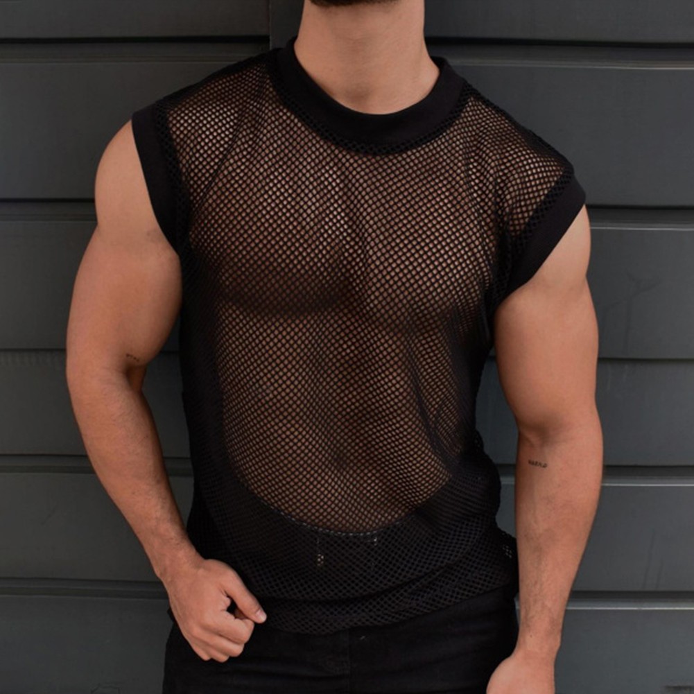 Trendy Men's Mesh See through Sleeveless Tank Top Streetwear Nightclub Vest - Picture 11 of 19