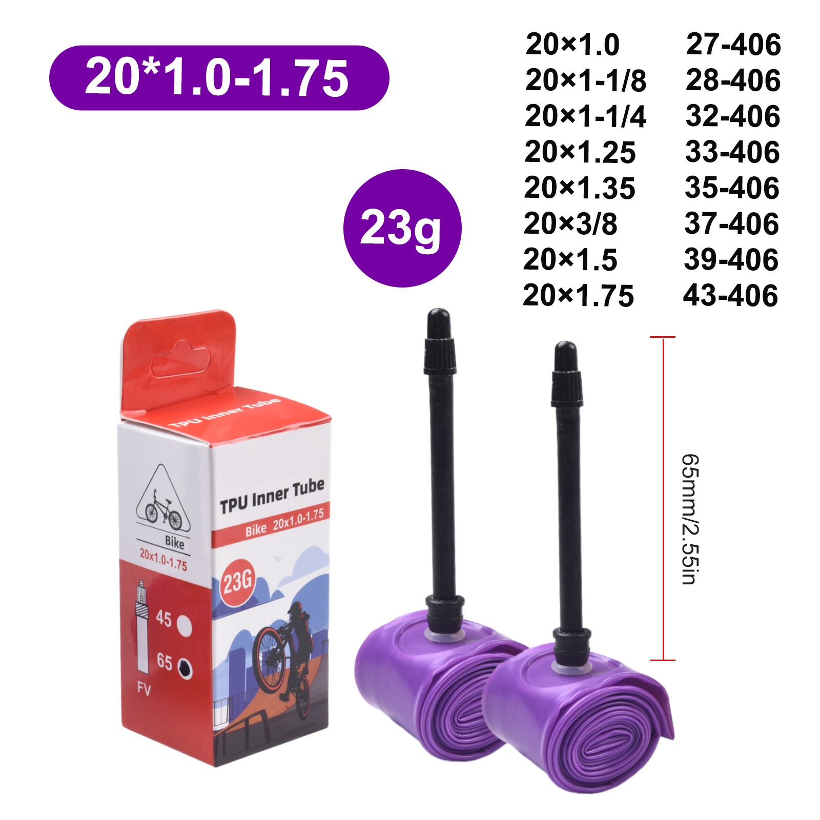 Reinforced Valve Inner Tube for 20x1 0 1 75 Tires Ultralight 23g for BMX406 - Picture 35 of 45