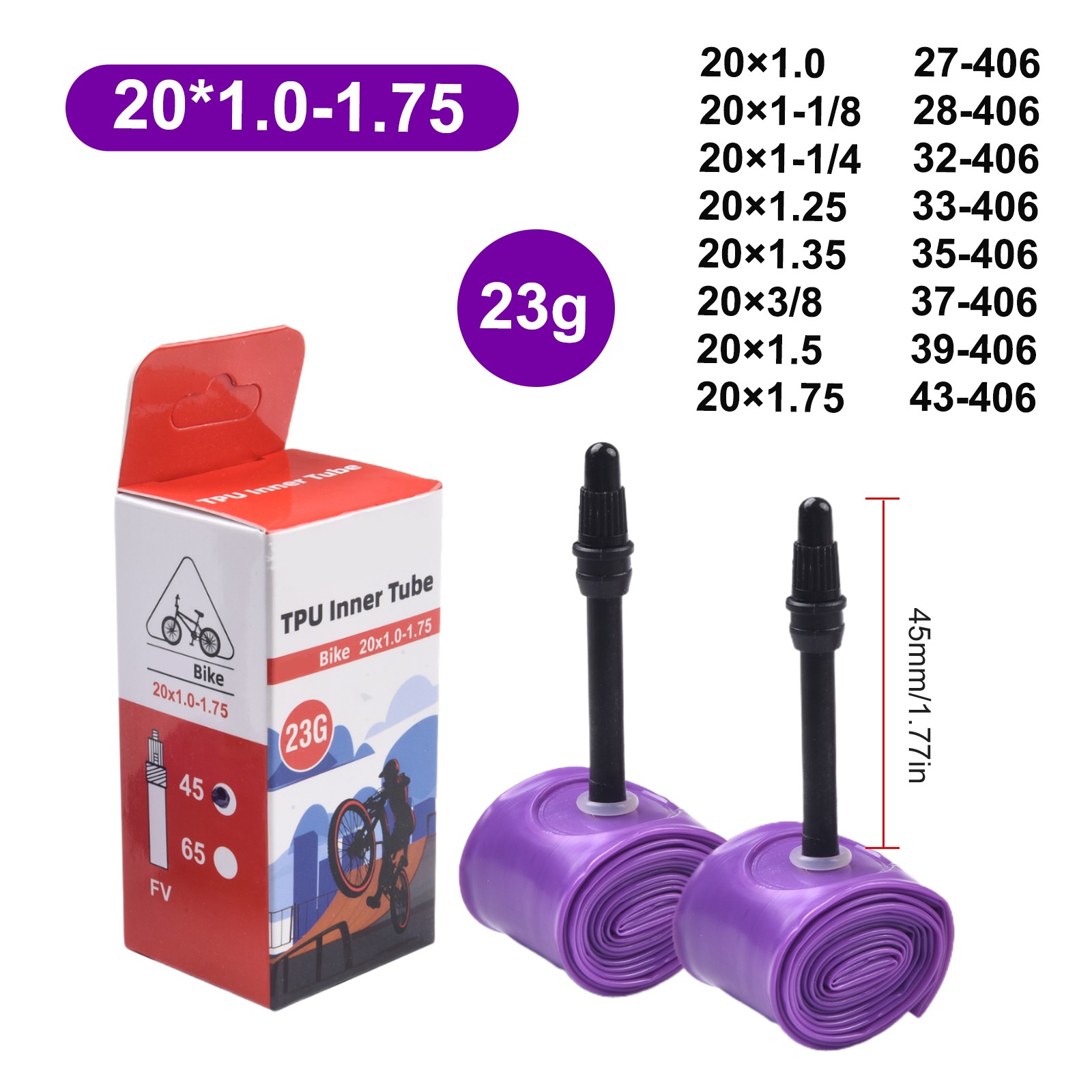 Reinforced Valve Inner Tube for 20x1 0 1 75 Tires Ultralight 23g for BMX406 - Picture 29 of 45