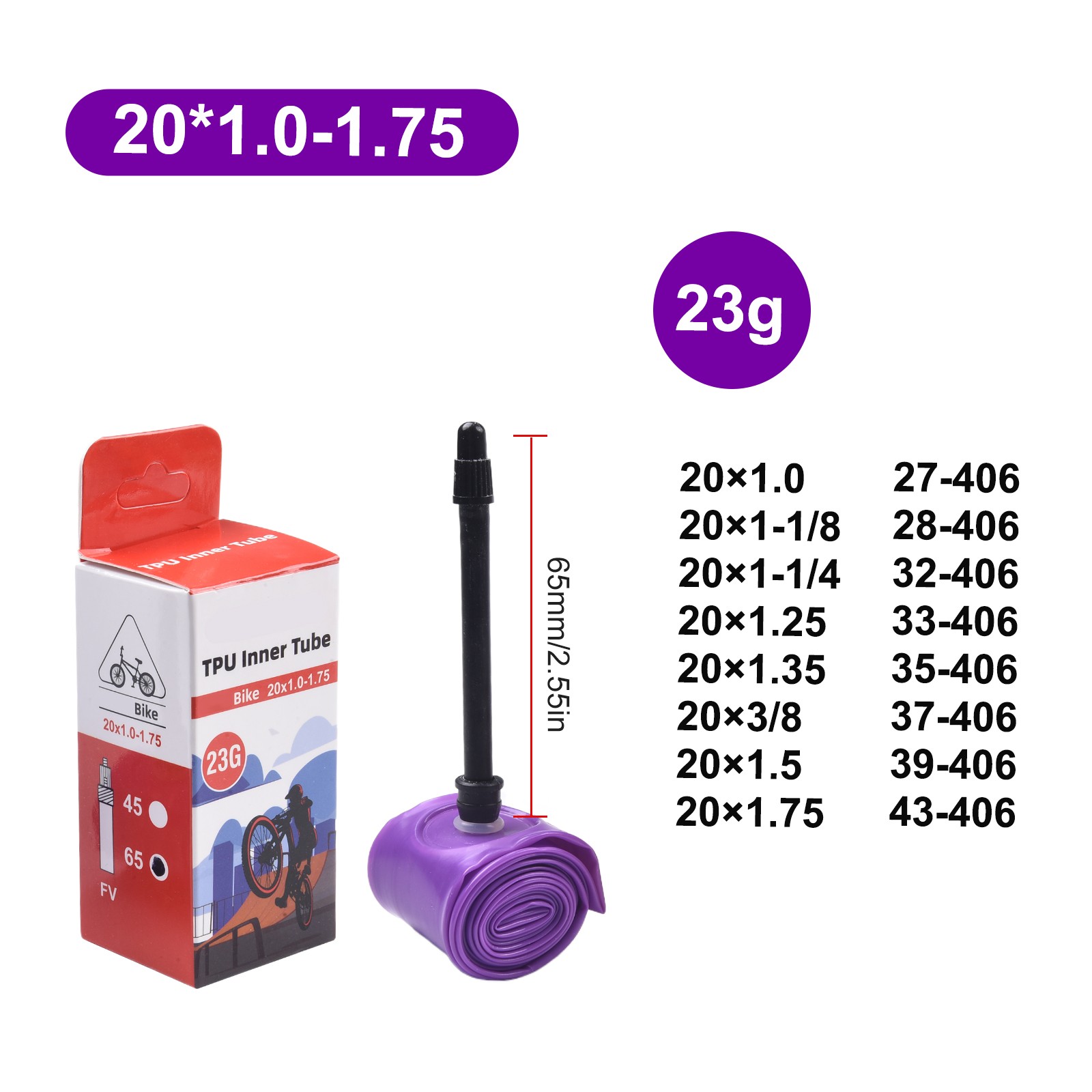 Reinforced Valve Inner Tube for 20x1 0 1 75 Tires Ultralight 23g for BMX406 - Picture 33 of 45