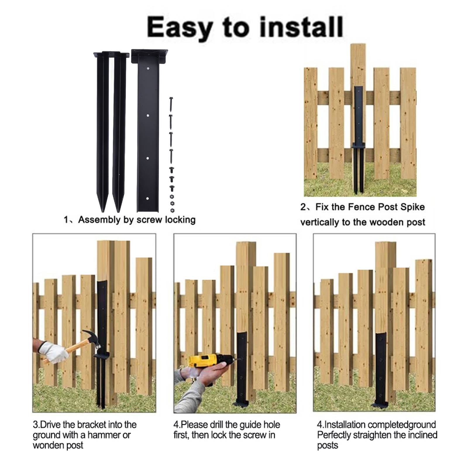 Reliable Support for Inclined or Rotten Wooden Fence Posts Anchor Repair Kit - Picture 18 of 34