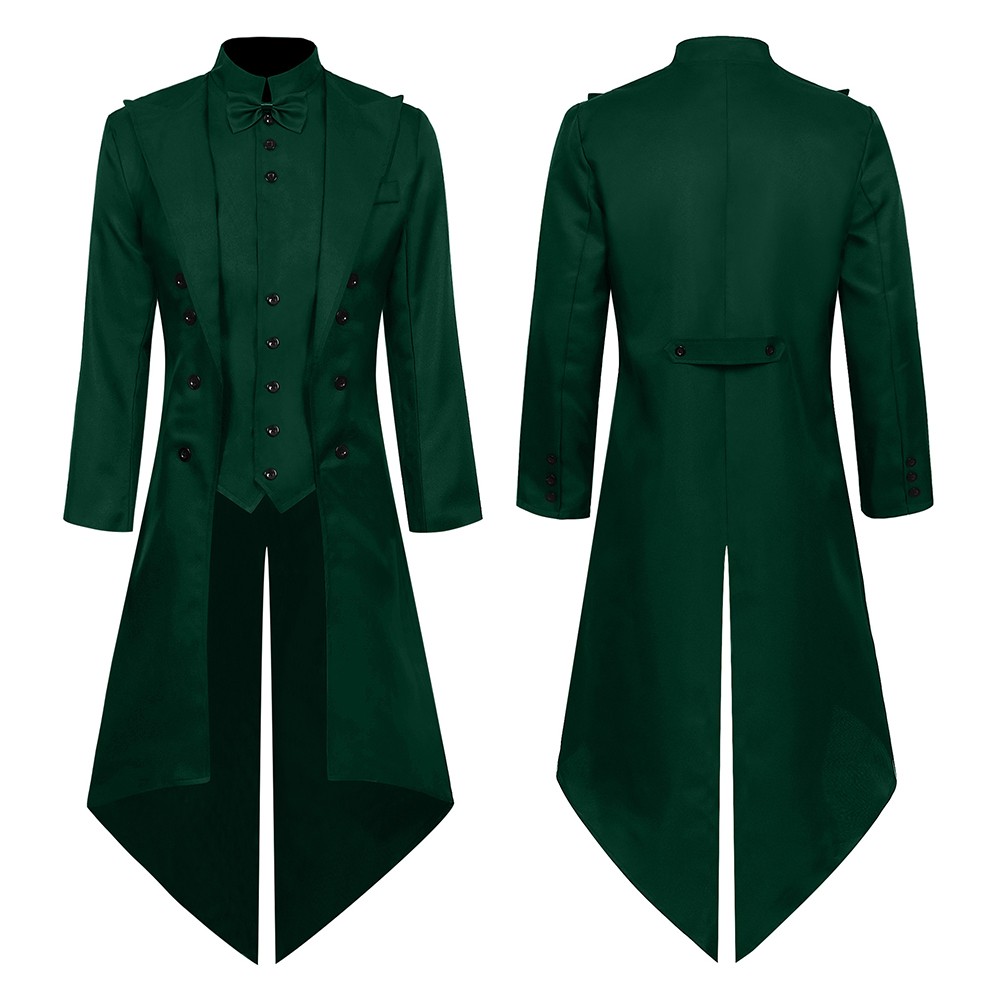 Mens Gothic Tailcoat For Cosplay Events Long Sleeve Polyester Lapel Solid Color - Picture 25 of 27