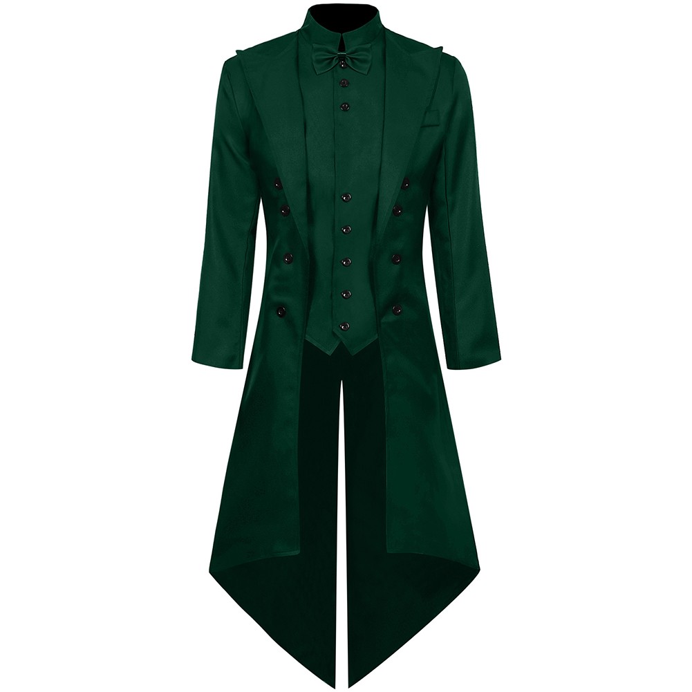 Mens Gothic Tailcoat For Cosplay Events Long Sleeve Polyester Lapel Solid Color - Picture 26 of 27