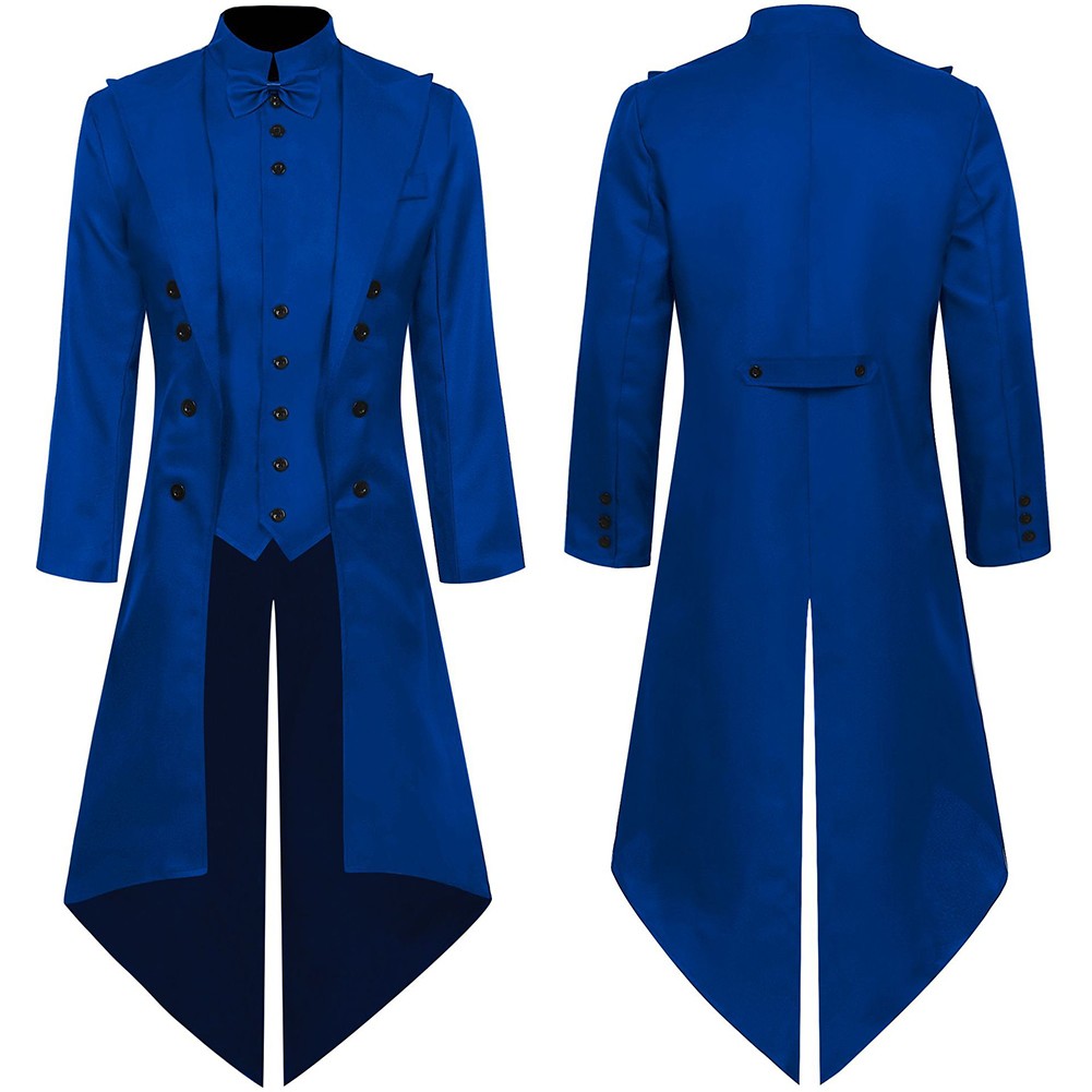 Mens Gothic Tailcoat For Cosplay Events Long Sleeve Polyester Lapel Solid Color - Picture 19 of 27