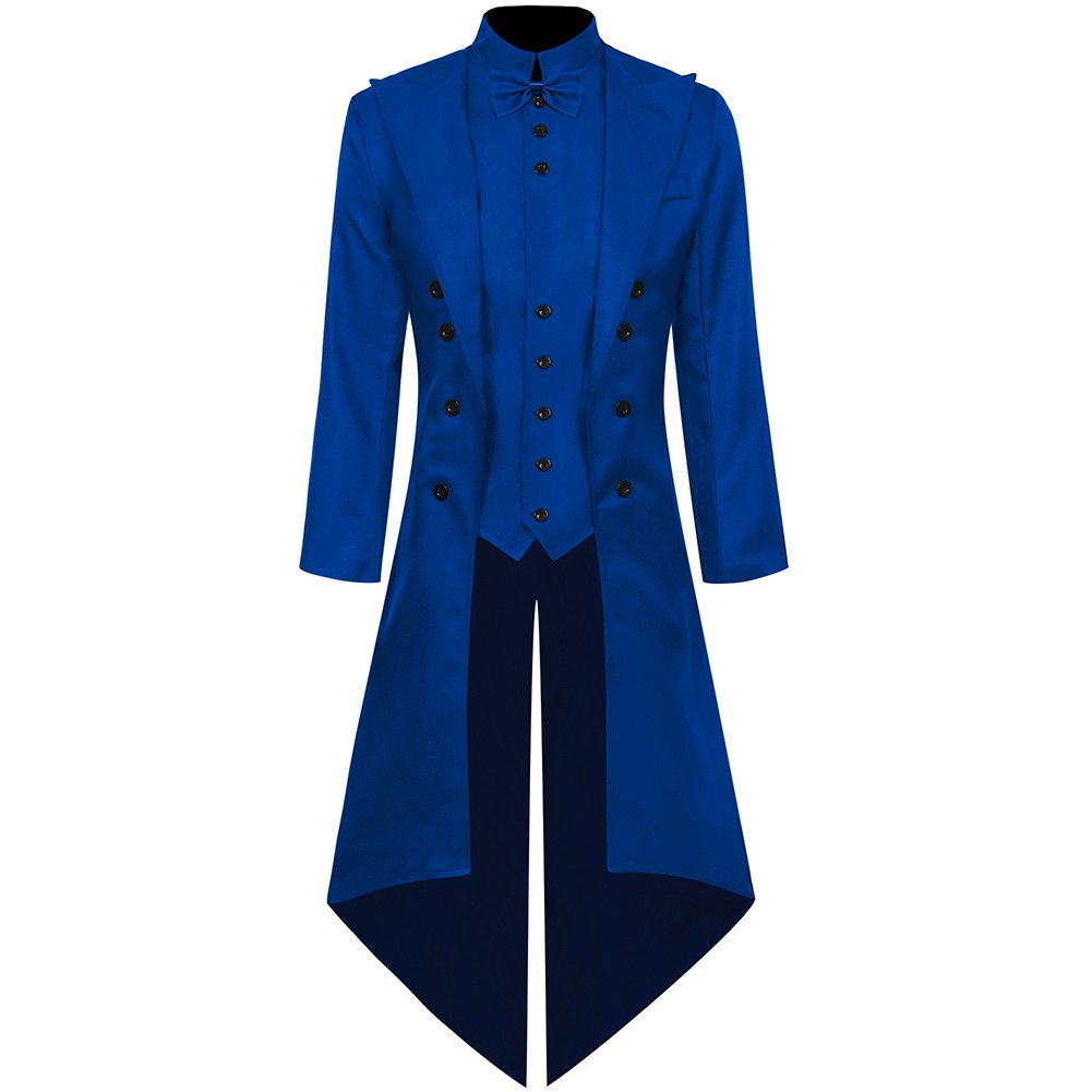 Mens Gothic Tailcoat For Cosplay Events Long Sleeve Polyester Lapel Solid Color - Picture 21 of 27