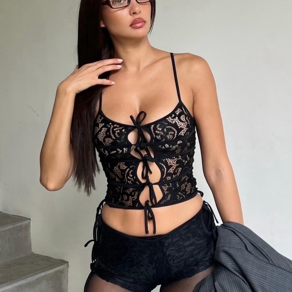 Zizzling Träger Spitze durchsichtig Damen Sommer Clubwear ausgehöhltes Röhren - Bild 14 von 48