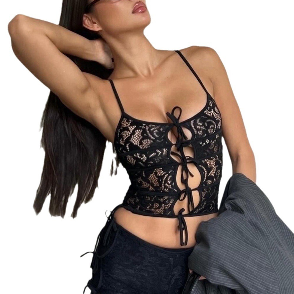 Zizzling Träger Spitze durchsichtig Damen Sommer Clubwear ausgehöhltes Röhren - Bild 13 von 48