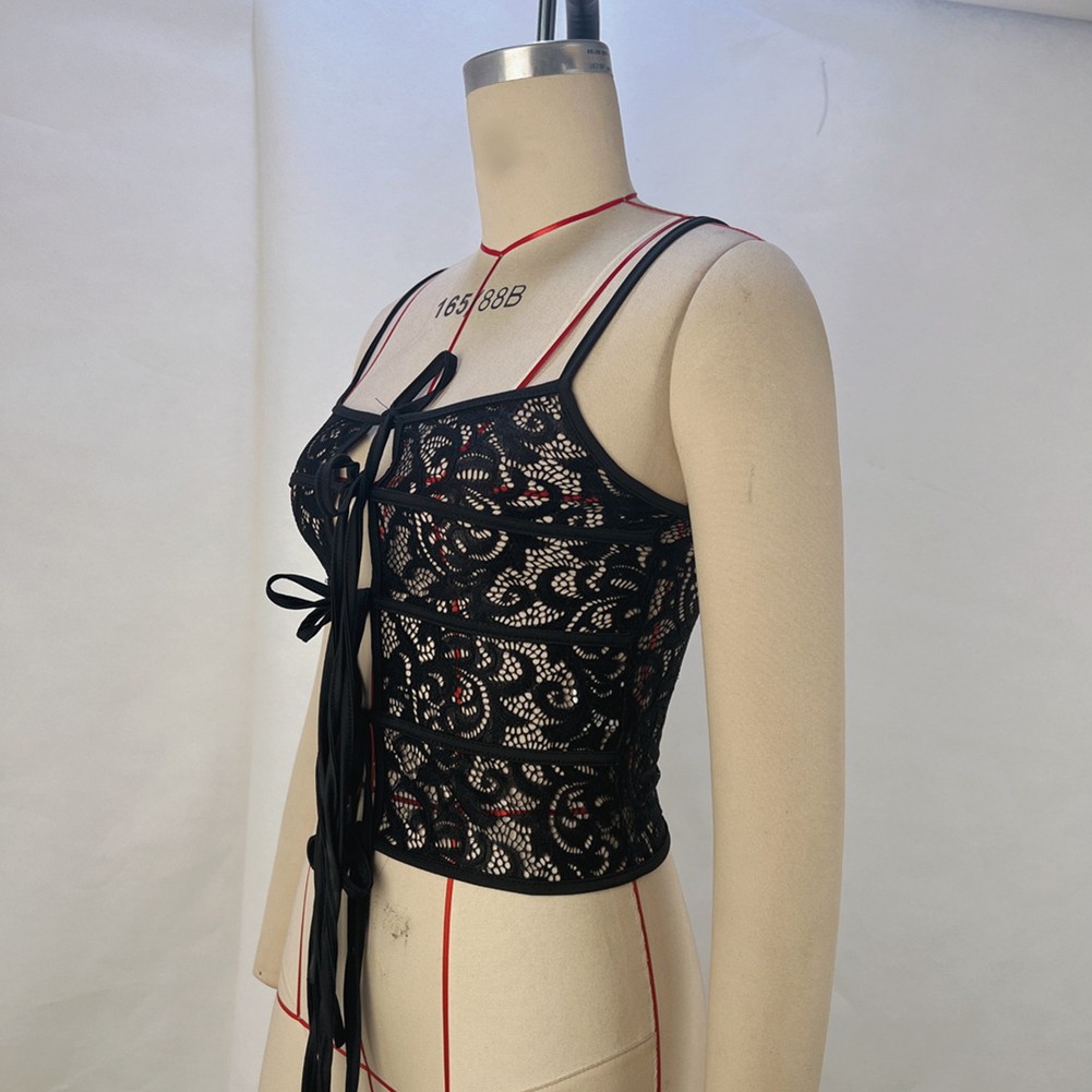 Zizzling Träger Spitze durchsichtig Damen Sommer Clubwear ausgehöhltes Röhren - Bild 24 von 48