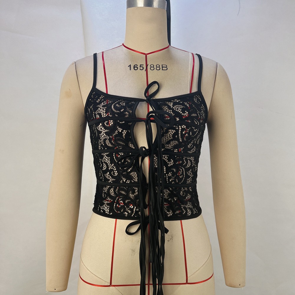 Zizzling Träger Spitze durchsichtig Damen Sommer Clubwear ausgehöhltes Röhren - Bild 17 von 48