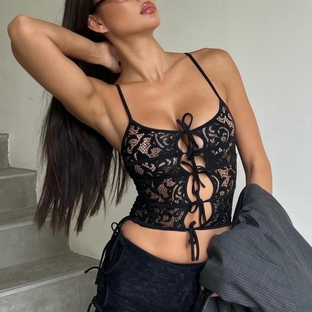Zizzling Träger Spitze durchsichtig Damen Sommer Clubwear ausgehöhltes Röhren - Bild 23 von 48