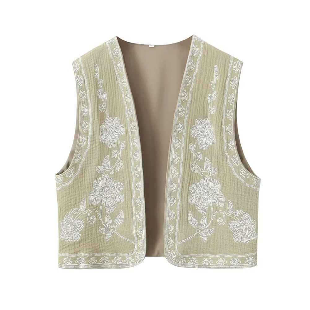 For Female WaistCoat Floral Embroidery Top Daily Holiday No Elasticity - Picture 14 of 16