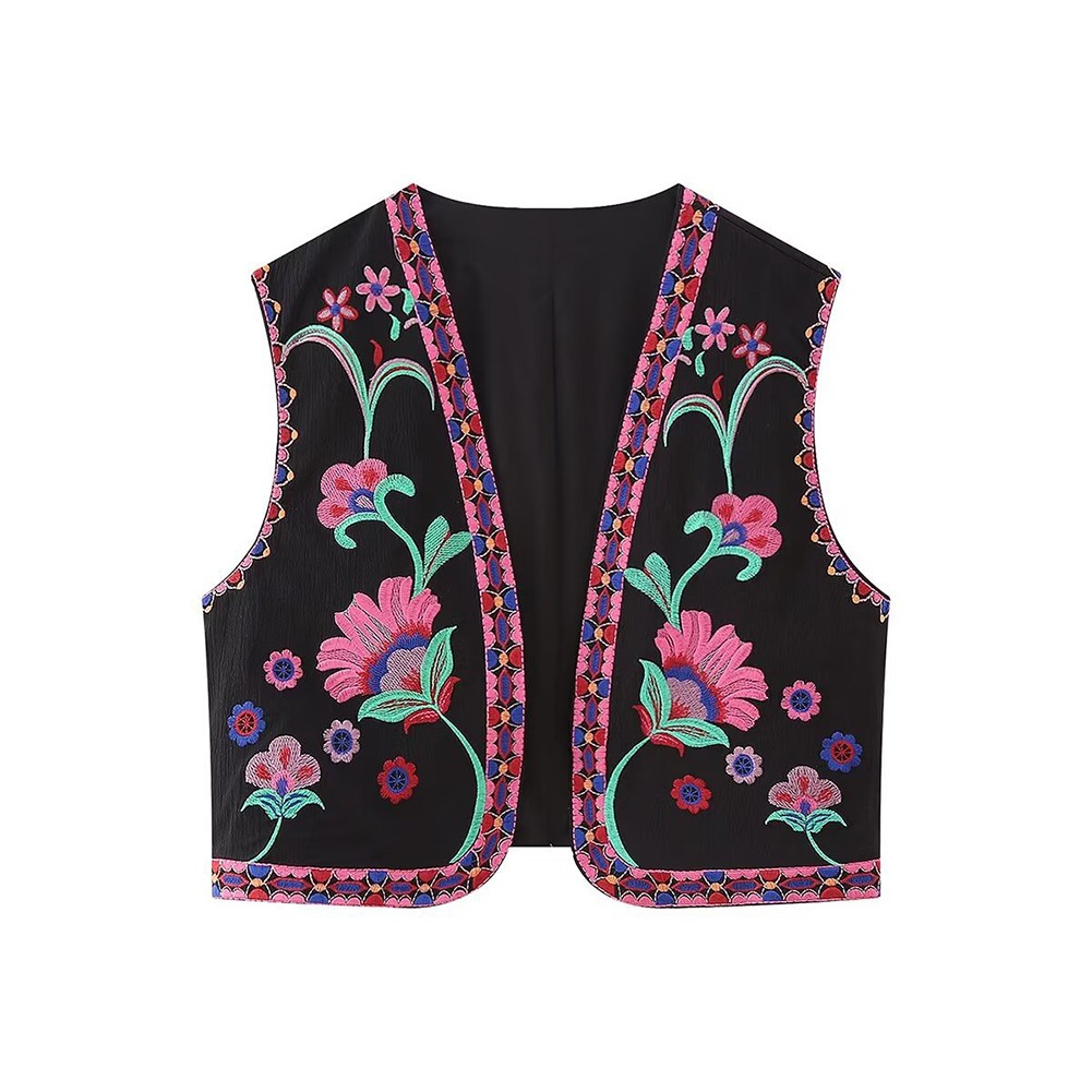 For Female WaistCoat Floral Embroidery Top Daily Holiday No Elasticity - Picture 13 of 16