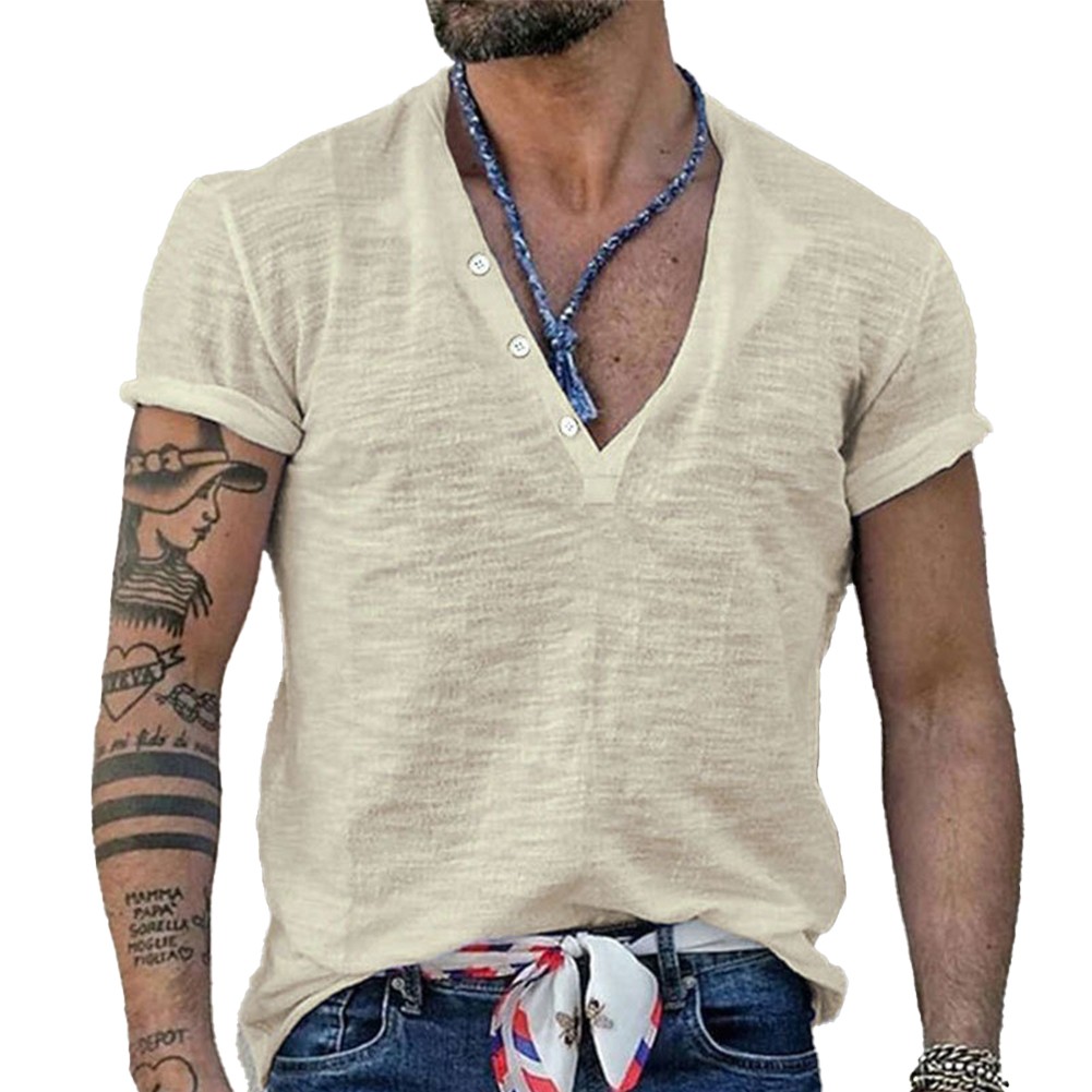 Herren -T -Shirt Regulär Täglich V Hals Leichte Dehnung Männlich Bequem Mode - Bild 13 von 52