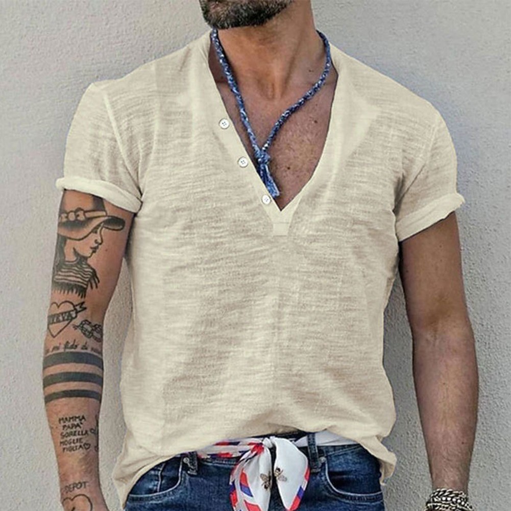 Herren -T -Shirt Regulär Täglich V Hals Leichte Dehnung Männlich Bequem Mode - Bild 15 von 52