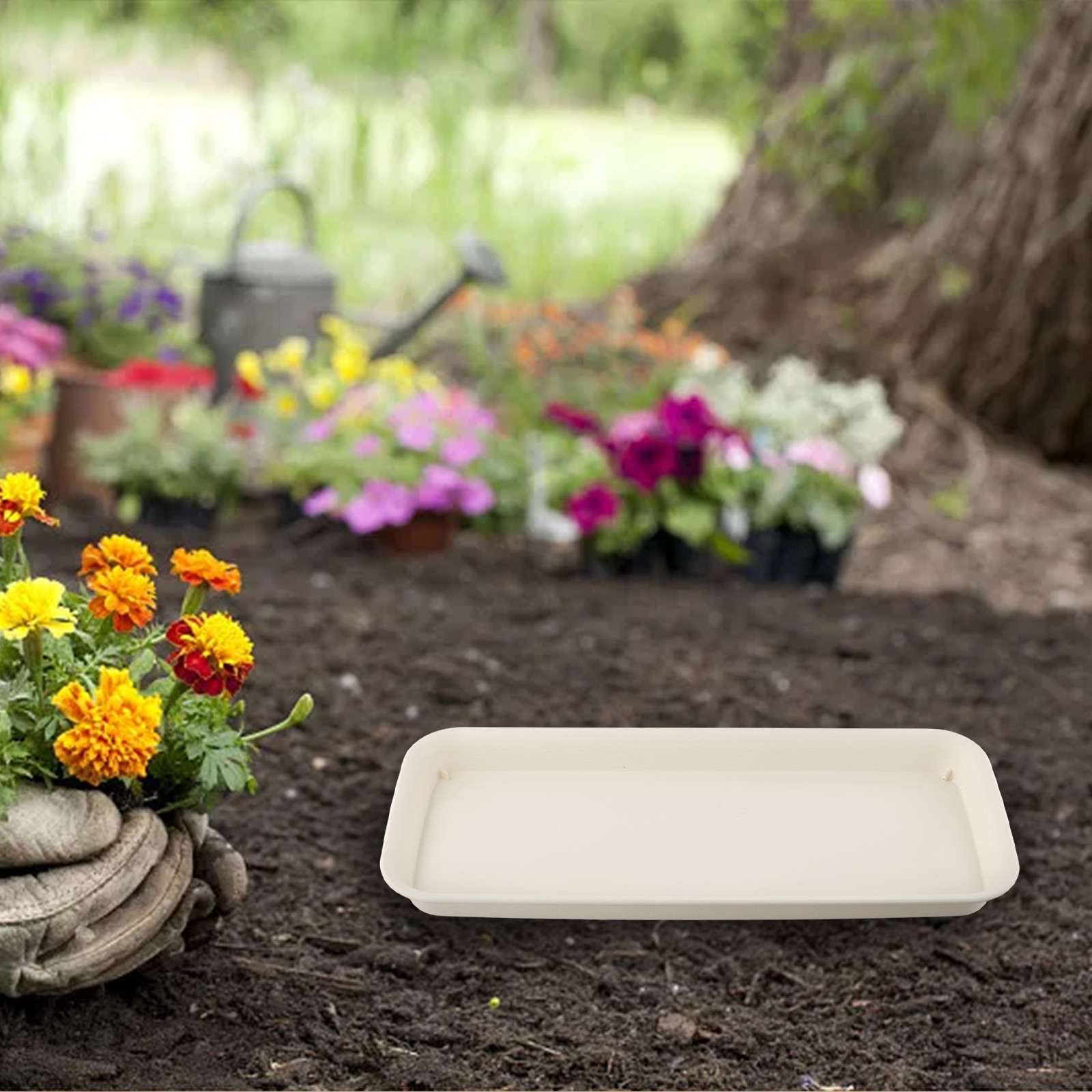 Indoor Outdoor Flower Pot Plant Saucer Drip Trays Resin Rectangle Plate - Imagen 28 de 60